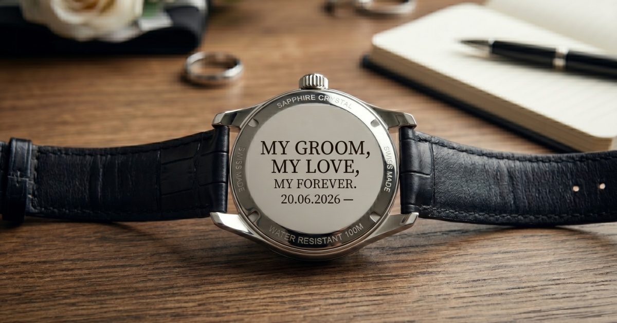 Luxury mechanical watch as a wedding gift &rdquo;” engraved caseback and leather strap